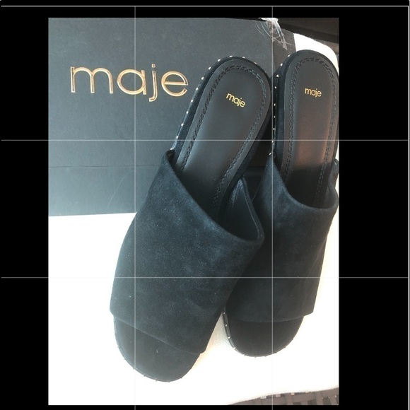 Maje Black Wave Suede  Studded Mules Size 40 - Picture 10 of 15